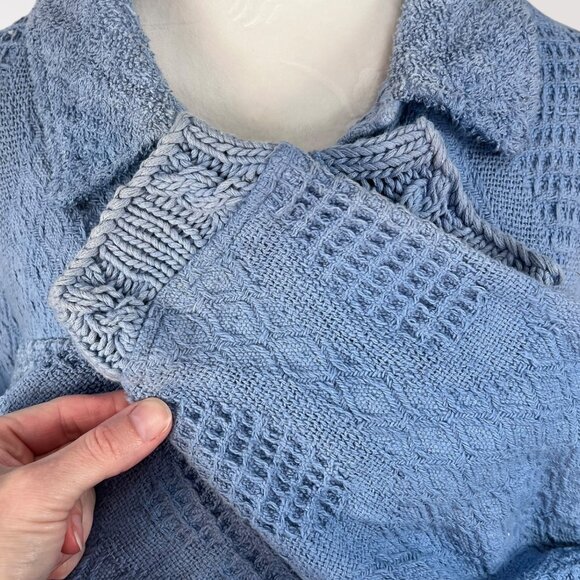 Styles To Go Blue Textured Knit Button Front Sweater Jacket Cotton Size Large - Picture 8 of 9
